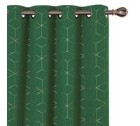 Deconovo Blackout Thermal Insulated Curtains, Gold Diamond Printed Noise Reduction Curtains, W52 X L84 Inch, Dark Forest, One Pair