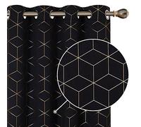 Deconovo Blackout Thermal Insulated Curtains, Ring Top Curtains, Gold Diamond Printed Eyelet Curtains for Bedroom, 46 x 54 Inch(Width x Length), Black, One Pair