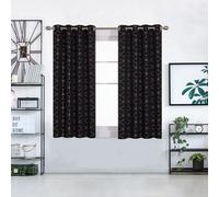 Deconovo Blackout Thermal Ring Top Curtains, Gold Diamond Printed Eyelet Curtains For Bedroom, 46 X 54 Inch, Black, One Pair