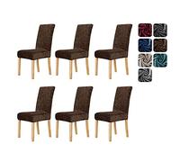 Deconovo Chair Covers for Dining Chair, Decorative Velvet Chair Covers, Stretch Slipcovers Elastic Furniture Covers, Chocolate, Set of 6