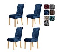 Deconovo Chair Covers for Dining Chair, Decorative Velvet Chair Covers, Stretch Slipcovers Elastic Furniture Covers, Dark Blue, Set of 4