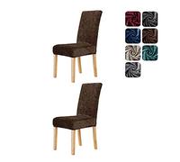 Deconovo Chair Covers for Dining Chair, Decorative Velvet Chair Covers, Stretch Slipcovers Elastic Furniture Covers, Chocolate, Set of 2