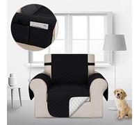 Deconovo Chair Covers with Elastic Straps and Side Pockets Diamond Check Microfiber Furniture Cover Sofa Protector Water Repellent Treatment Quilted Anti Slip Sofa Cover for Pets Black One Seater