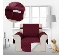 Deconovo Chair Covers with Elastic Straps and Side Pockets Diamond Check Microfiber Sofa Protector Water Repellent Treatment Quilted Anti Slip Sofa Cover for Pets Burgundy One Seater