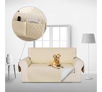 Deconovo Chair Covers with Elastic Straps and Side Pockets Diamond Check Microfiber Sofa Protector Water Repellent Treatment Quilted Anti Slip Sofa Cover Beige Two Seater