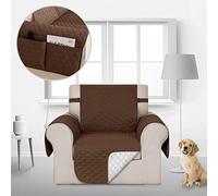Deconovo Chair Covers with Elastic Straps and Side Pockets Diamond Check Microfiber Sofa Protector Water Repellent Treatment Quilted Anti Slip Sofa Cover for Pets Light Brown One Seater