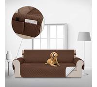 Deconovo Chair Covers with Elastic Straps and Side Pockets Diamond Check Microfiber Sofa Protector Water Repellent Treatment Quilted Anti Slip Sofa Cover for Pets Light Brown Three Seater