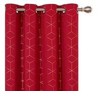 Deconovo Christmas Decorations Blackout Curtains, Energy Saving Curtains, Eyelet Curtains, Gold Diamond Printed Curtains for Girls Bedroom, 52 x 84 Inch(Width x Length), Red, One Pair