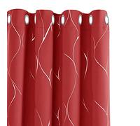 Deconovo Christmas Decorations Blackout Curtains, Thermal Curtains Silver Wave Line Foil Printed Eyelet Curtains for Bedroom, 52 x 84 Inch(Width x Length), Red, 2 panels