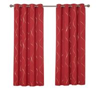 Deconovo Christmas Decorations Blackout Curtains, Thermal Insulated Gold Wave Foil Printed Curtains, W52 X L72 Inch, Red, 1 Pair