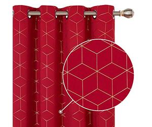 Deconovo Christmas Decorations Eyelet Curtains, Super Soft Gold Diamond Printed Blackout Curtains, Thermal Insulated Curtains for Wedding, 52 x 63 Inch(Width x Length), Red, One Pair