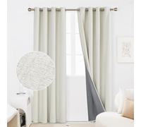 Deconovo Christmas Decorations Full Blackout Curtains Thermal Insulated Energy Efficiency Eyelet Bedroom Blackout Curtains with Coating Back Layer 52 x 90 Inch Greyish White 1 Pair