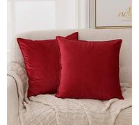 Deconovo Christmas Decorations Set of 2 Home Decoration Square Crushed Velvet Cushion Covers 45cm x 45cm 18x18 Inches Throw Pillow Cases Flanges Cushion Covers for Christmas with Invisible Zipper Red