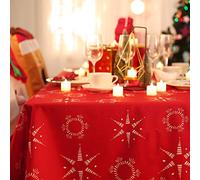 Deconovo Christmas Decorations Table Cloth 54x79in(137x200cm) Oxford Fabric Stars and Snow Pattern Rectangular Tablecloth Waterproof Wipe Clean Tablecloth for Kids Red