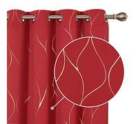Deconovo Christmas Decorations Thermal Insulated Eyelet Blackout Gold Wave Foil Printed Curtains Energy Saving for Bedroom Red W46 x L90 Inch, Red, One Pair