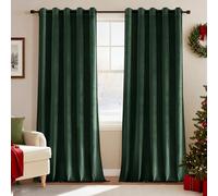 Deconovo Christmas Velvet Curtains Extra Wide Soft Blackout Curtains Eyelet Thermal Insulated Elegent Room Darkening Drapes for Bedroom 66 x 90 Inch Dark Green One Pair