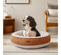 Deconovo Cosy Donut Dog Bed Medium- Soft Plush Cushion with Water Resistent Back & Non-Slip Base - Washable & Durable Nest for Dogs and Cats, 61x61x15cm, Caramel and Cream