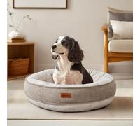 Deconovo Cosy Donut Dog Bed Medium- Soft Plush Cushion with Water Resistent Back & Non-Slip Base - Washable & Durable Nest for Dogs and Cats, 61x61x15cm, Khaki and Cream