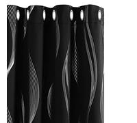 Deconovo Curtains 90 Drop Super Soft Wave Line Foil Printed Thermal Insulated Blackout Curtains Window Treatment Eyelet Curtains for Children 46 x 90 Inch Black Two Panels