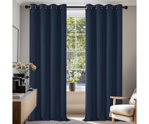 Deconovo Curtains Window Treatment Thermal Insulated Eyelet Curtains Blackout Curtains Ring Top Curtains for Living Room 52"x 72" Navy Blue 1 PAIR