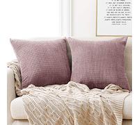 Deconovo Cushion Cover Corduroy 55x55 cm, Old Brown Pink, Set of 2, Throw Pillow Rectangle for Sofa, Car, Bedroom, Terrace