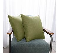Deconovo Cushion Covers, Home Decorative Square Faux Linen Throw Pillow Cases for Bedroom with Invisible Zipper, 22x22 Inch, set of 2, Spinach Green