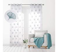 Deconovo Dandelions Plain Embroidered Length Super Soft linen look Sheer Curtains Semi Transparent Patterned Voile Curtains Net Curtains for Darkening Room 55 x 102 Inch Blue Two Panels