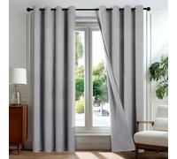 Deconovo Dark Grey Curtains Double-sided Faux Linen 100% Blackout Energy Saving Eyelet Curtains Thermal Insulated Drapes for Living Room, W66 x L90 Inch Dark Grey One Pair