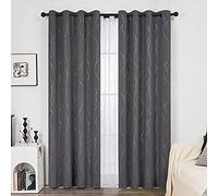 Deconovo Decorative Blackout Curtains Thermal Insulated Curtains Foil Dotted Line Printed Eyelet Curtains for Boys Bedroom Dark Grey W55 xL96 One Pair