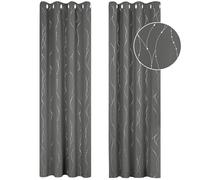 Deconovo Decorative Silver Dotted Line Foil Printed Blackout Curtains Thermal Insulated Curtains Eyelet Curtains for Baby Nursery 52 x 54 Inch Light Grey 2 Panels