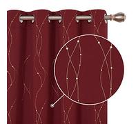 Deconovo Decorative Silver Gold Dotted Line Foil Printed Blackout Curtains Thermal Insulated Curtains Eyelet Curtains for Baby Nursery 55 x 94 Inch Red 2 Panels