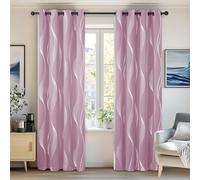 Deconovo Decorative Silver Wave Line Foil Printed Blackout Curtains Thermal Insulated Curtains Eyelet Curtains for Living Room 52 x 54 Inch Light Pink 2 Panels