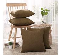 Deconovo Decorative Throw Pillow Cases Faux Linen Pillow Covers Cushion Covers for Bedroom with Invisible Zip 18x18 Inch 4 Pieces Flax