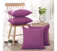 Deconovo Decorative Throw Pillow Cases Faux Linen Texture Pillow Covers Cushion Covers for Garden Furniture Cushions with Invisible Zip 18x18 Inch 4 Pieces Purple