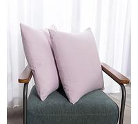 Deconovo Decorative Throw Pillow covers, Faux Linen Texture Cushion Covers for Garden Furniture with Invisible Zipper, 24x24 Inch, 2 pack, Baby Pink