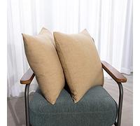 Deconovo Decorative Throw Pillow covers, Faux Linen Texture Cushion Covers for Garden Furniture with Invisible Zipper, 24x24 Inch, 2 pack, Honey Gold