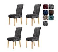 Deconovo Dining Chair Covers, Decorative Velvet Chair Covers, Stretch Slipcovers Elastic Furniture Covers, Dark Grey, Set of 4