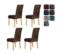 Deconovo Dining Chair Covers, Decorative Velvet Chair Covers Stretch, Slipcovers Elastic Furniture Covers, Chocolate, Set of 4