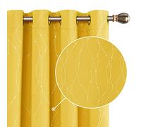 Deconovo Dot Line Decorative Super Soft Thermal Insulated Blackout Curtains for Living Room Mellow Yellow 66x72 Inch 2 Panels