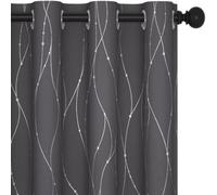 Deconovo Dot Line Decorative Super Soft Thermal Insulated Energy Saving Blackout Curtains Dark Grey W46 X L72 Inch 2 Panels