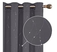 Deconovo Dot Line Decorative Super Soft Thermal Insulated Energy Saving Blackout Curtains for Living Room Dark Grey 66 x 90 Inch 2 Panels