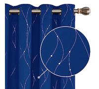 Deconovo Dot Line Decorative Super Soft Thermal Insulated Energy Saving Blackout Curtains for Living Room Blue 52 x 63 Inch 2 Panels