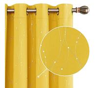 Deconovo Dot Line Decorative Super Soft Thermal Insulated Energy Saving Blackout Curtains for Living Room Mellow Yellow 46 x 54 Inch 2 Panels