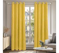 Deconovo Dot Line Decorative Super Soft Thermal Insulated Energy Saving Blackout Curtains for Living Room Mellow Yellow 46 x 72 Inch 2 Panels