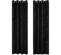 Deconovo Dot LinePatterned Sliver Foil Curtains Home Decorative Curtains Thermal Insulated Eyelets Blackout Curtains for Bedroom 55 x 102 Inch Black Two Panels