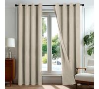 Deconovo Double-sided Faux Linen Look Total Blackout Ring Top Curtains Energy Efficiency Windproof Thermal Insulated Curtains for Living Room, W66 x L72 Inch, Beige, Two Panels