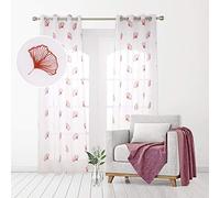 Deconovo Embroidered Dandelions Patterned Privacy Protection Super Soft Voile Curtains Home Decoration Faux Linen Net Curtains Super Soft Sheer Curtains for Bedroom 55 x 110 Inch Orange Two Panels