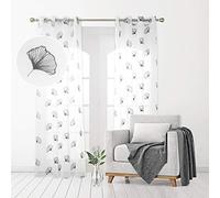 Deconovo Embroidered Patterned Eyelets Super Soft Sheer Curtains Semi Transaprent Linen Look Voile Curtains Net Curtains for Bedroom 55 x 102 Inch Grey Two Panels