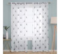 Deconovo Embroidered Patterned Eyelets Super Soft Sheer Curtains Semi Transaprent Linen Look Voile Curtains Net Curtains for Bedroom 55 x 102 Inch Grey Two Panels
