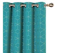 Deconovo Energy Saving Curtains, Eyelet Gold Diamond Printed Blackout Curtains for Living Room, 46 x 72 Inch(Width x Length), Turquoise, One Pair